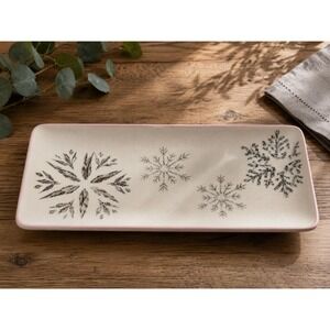 Peppermint & Pine Snowflake Ceramic Rectangular Serving Platter Tray Holiday